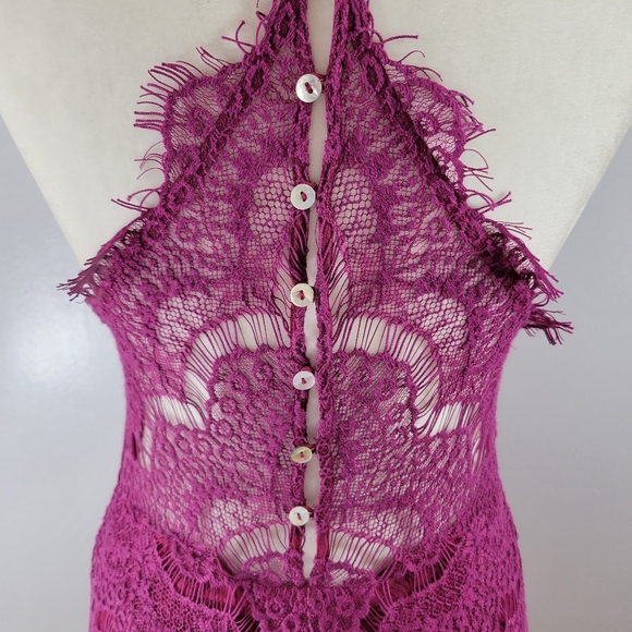 INTIMATELY FREE PEOPLE magenta lace racerback delicate bodycon dress - Picture 7 of 14